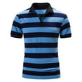 thumbnail image 2 of outfmvch polo shirts for men spring summer loose plus size button collar shirt striped print lapel short sleeve womens tops blue, 2 of 9