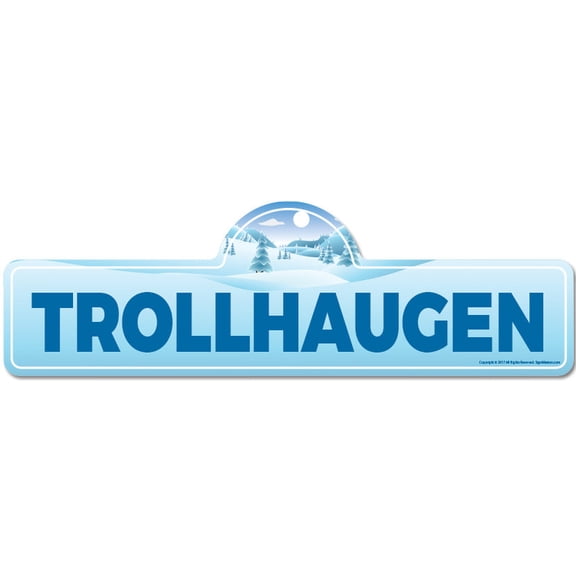 Trollhaugen Street Sign | Indoor/Outdoor | Skiing Skier Snowboarder Décor for Ski Lodge Cabin Mountian House | SignMission personalized gift