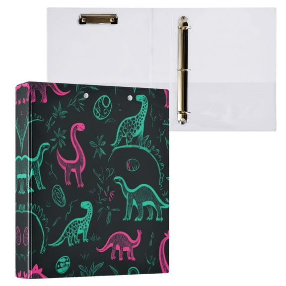 Cute Green Dinosaurs 3 Ring Hardcover Binders 1.5in Round Rings for Letter-Size Folder Paper Organizer Pockets for Office Student Recipe