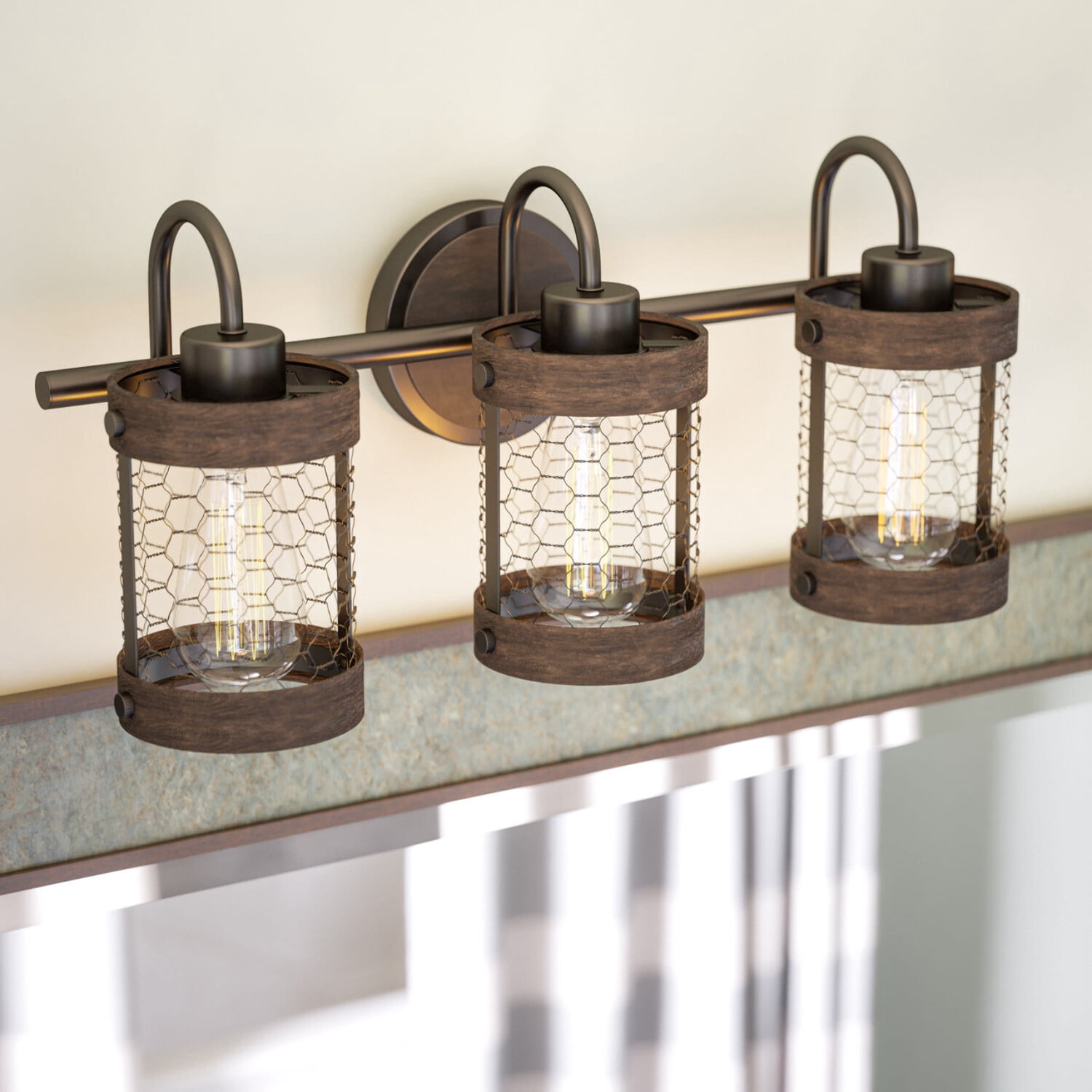 Kenroy Home Cozy 21'' Vanity Light 3-Light Wall Light Fixture Farmhouse Table Light Fixture for Bathroom, Hallway, or Office, Oil Rubbed Bronze