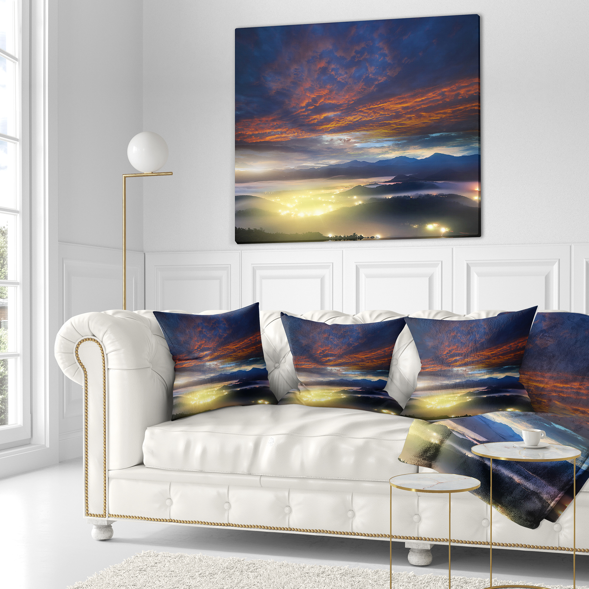 Designart Blue Fiery Overcast at Sunrise - Landscape Photo Throw Pillow - 16x16