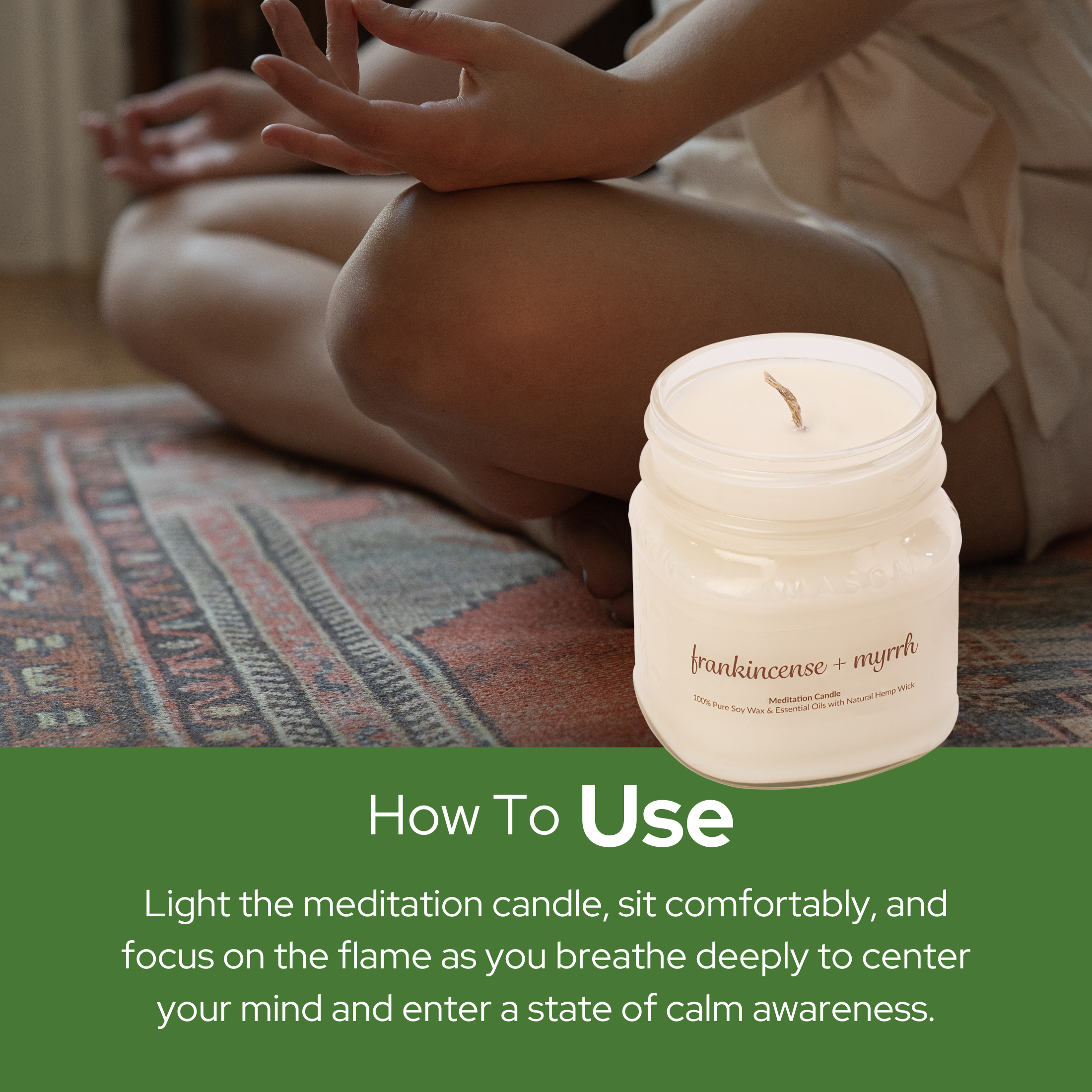Meditation Soy Wax Candle, Relaxing and Banishing Negative Energy, Non-Toxic Handpoured Essential Oils Glass Jar Candle - Clean Burning, Long Lasting, Candles for Home, Fragrance (Frankincense+Myrrh)