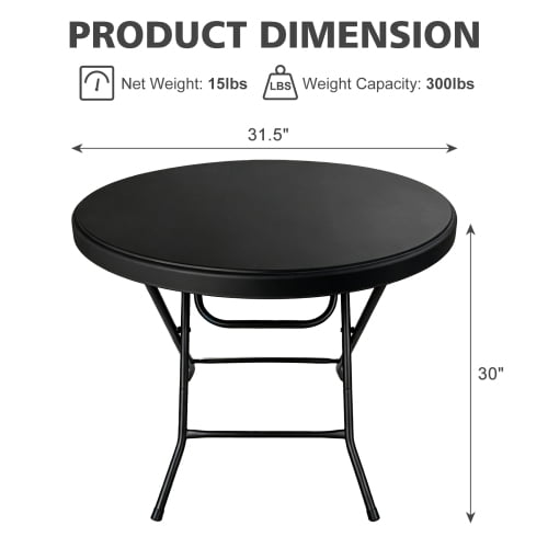 31.5" Round Folding Table, HDPE Cocktail & Bistro Table, Tool-Free Setup, Foldable for Outdoor Parties, Weddings, Cafes & Backyard, Black