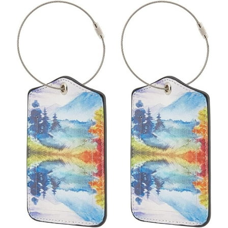 2 Pack Leather Luggage Tags for Suitcase Mountain Forest Scenery Suitcase Tags with Name Address Card Luggage Identifier Cruise Luggage Tags Travel Accessories for Cruise Ships