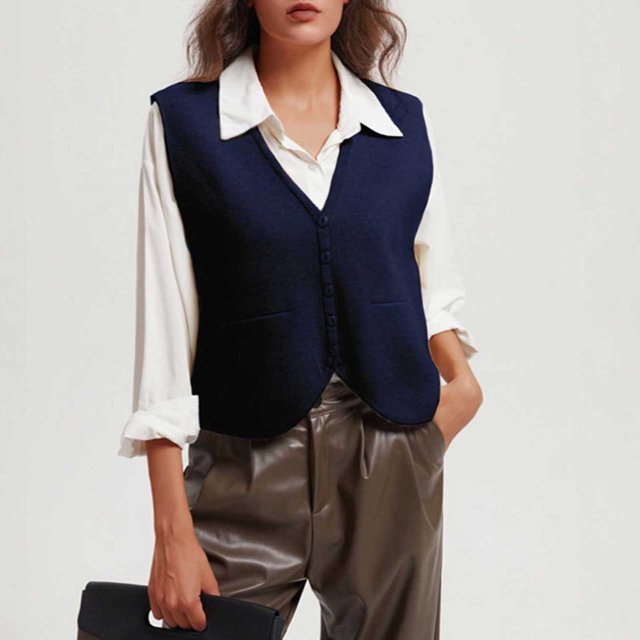 Chaqueta y abrigo informal sin mangas y sin capucha para mujer, de color liso, con botones, sin mangas, cárdigan corto de punto, blusa para mujer