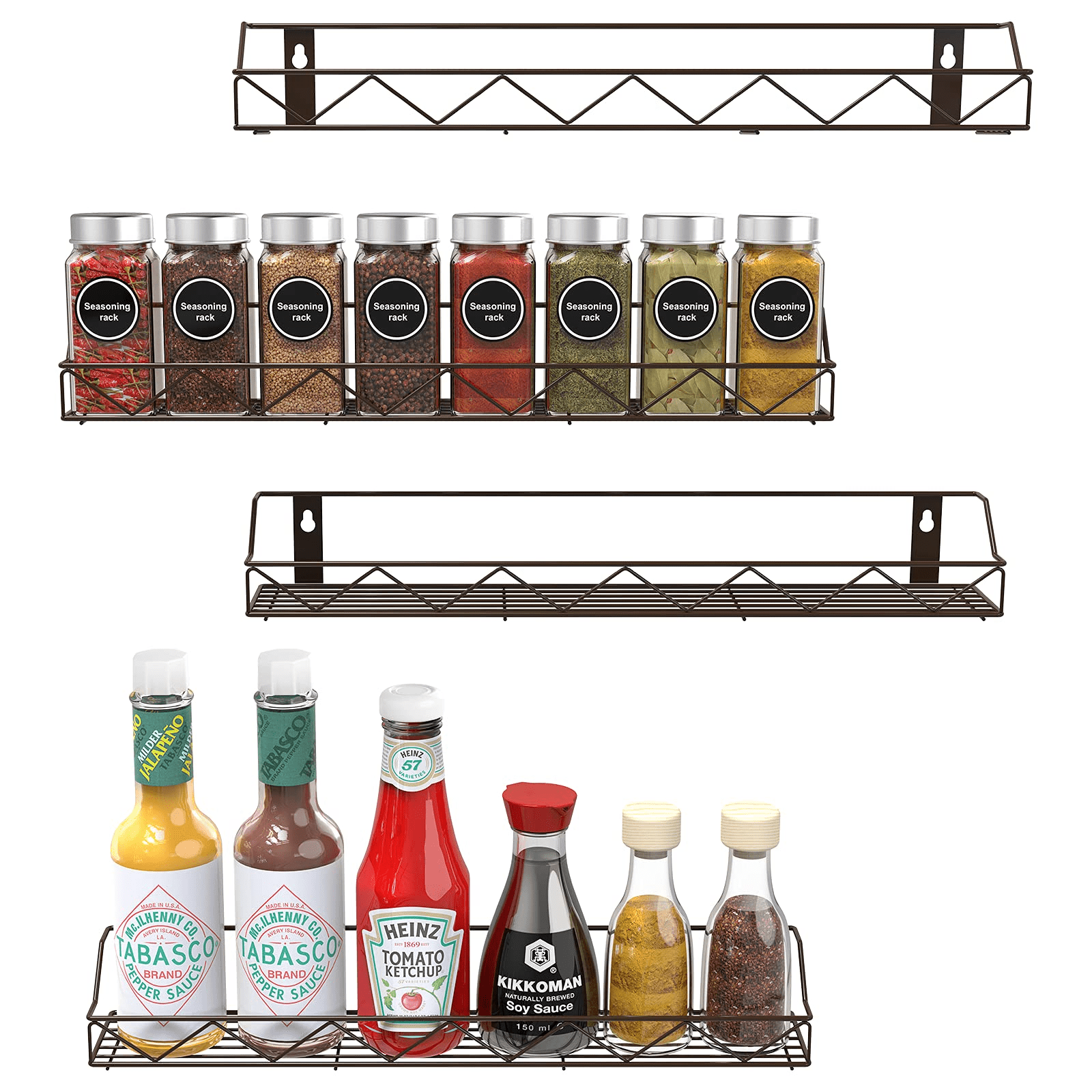 4-Pack - Bextsrack 1 Tier Spice Rack Organizer, Wall Mounted Spice Rack ...