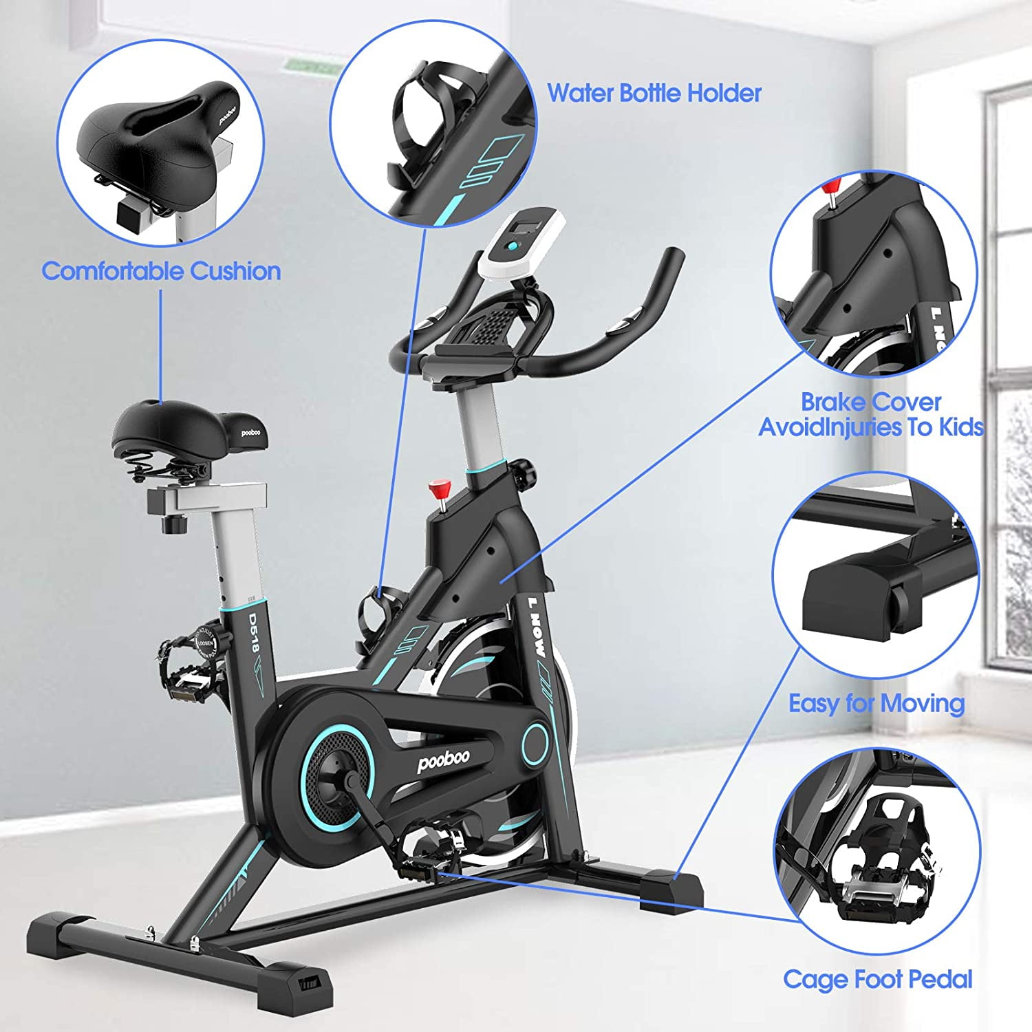 Pooboo Indoor Cycling Bike Magnetic Stationary Exercise Bikes Home Cardio Workout Bicycle Machine 350lb Flywheel Weight 40lbs