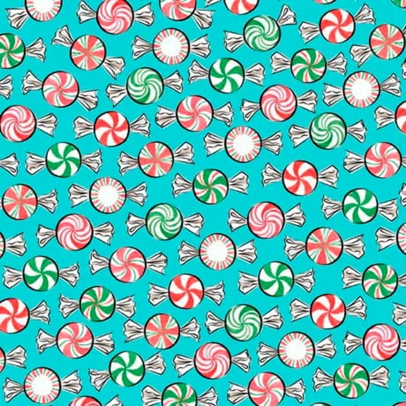 Holiday Party Christmas Mints Aqua Cotton Fabric (Yard)