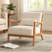 Jopath Mid-Century Accent Chair,Modern Corduroy Fabric Arm Chair with Wood Frame and Pillow,Upholstered Armchair,Reading Chair,Lounge Chair for Living Room,Bedroom,Beige 02