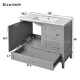 thumbnail image 6 of 36" Modern Wood Bathroom Vanity with Ceramic Sink Combo, 3 Drawers & Soft-Close Door Storage, Freestanding Grey Vanity Cabinet for Modern Bathrooms, 6 of 8