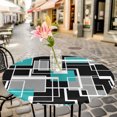 thumbnail image 6 of Teal Blue Black Geometric Round Tablecloth for 36-44 Inch Tables,Fitted Table Cover with Elastic Edge,Modern Abstract Art Block Waterproof Outdoor Table Cloth Protector for Patio Garden Dinner Picnic, 6 of 9