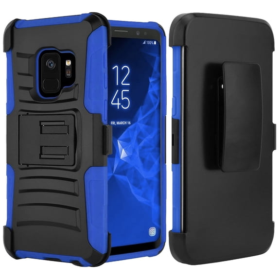 GSA Rubberized Holster Case w/Kickstand for Samsung Galaxy S9 Plus - Black/Blue