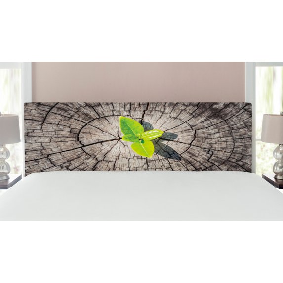 Tree of Life Headboard, Dried Earth with Last Bush Saving Planet Symbolic Image Hope Nature Home, Upholstered Decorative Metal Bed Headboard with Memory Foam, King Size, Brown Green, by Ambesonne