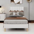 thumbnail image 2 of Caxkun Upholstered Platform Twin Size Bed Frame with Wingback headboard Wooden Slats Support,White Linen, 2 of 6