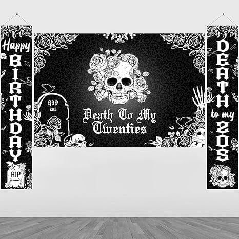 Death to My Twenties Decoration, Gothic 30th Birthday Decoration for Her Backdrop Banner Porch Sign Rip to My 20s Birthday Decoration Women 30th Birthday Party