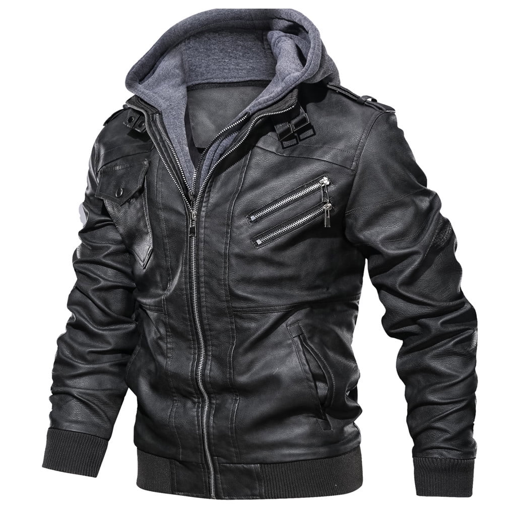 Cotonie Leather Jacket for Mens Leather Jacket Long Sleeve with Hood ...