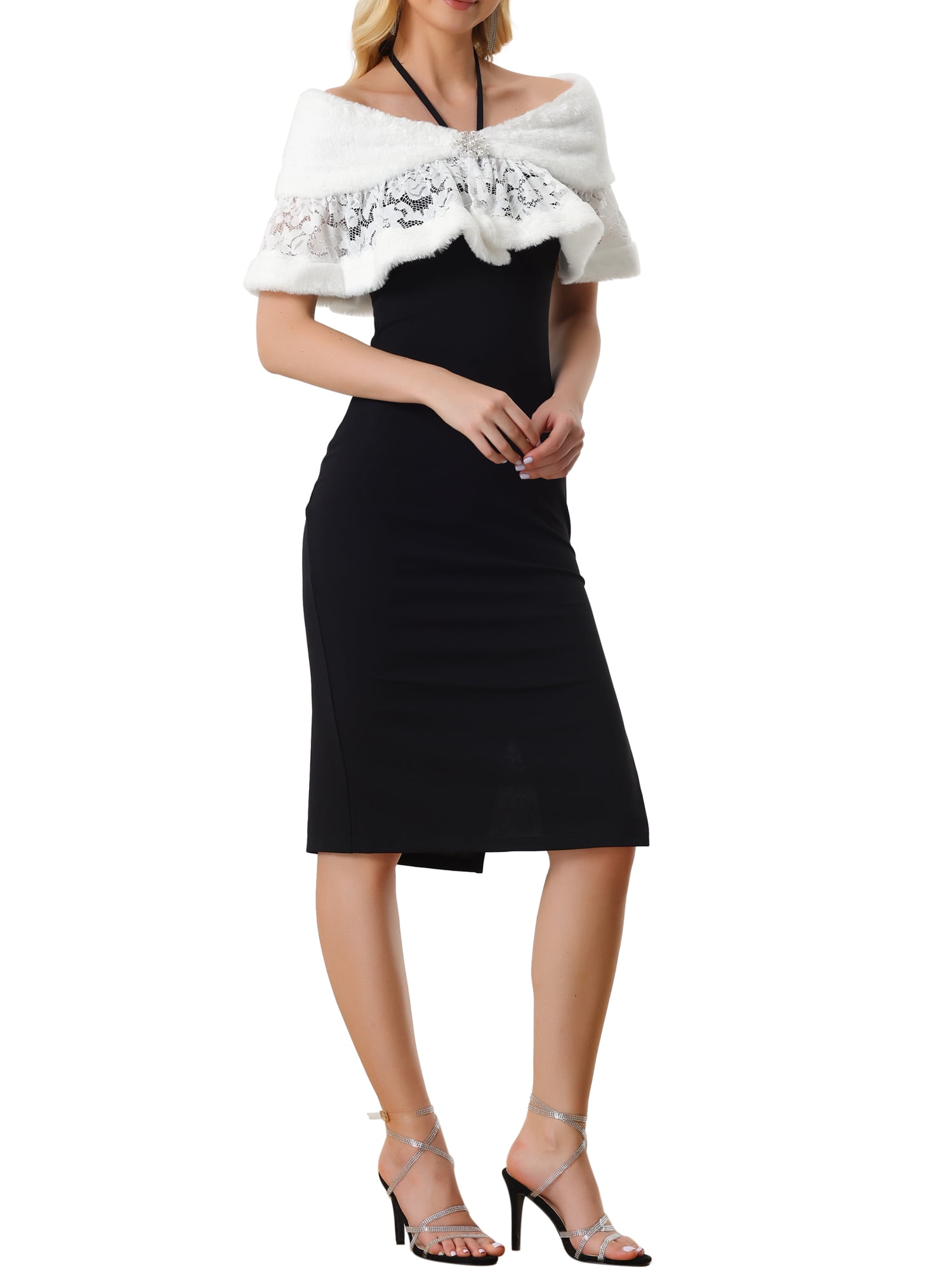 Unique Bargains Women's Wedding Cape for Dress Lace Trim Evening Shawl Shrug