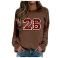 thumbnail image 3 of Chandail en Molleton Col Rond Femme Basique Automne Chandail avec Imprimé Lettre Col Rond Superposition Confort Café TG, 3 of 7