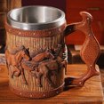 thumbnail image 1 of Taza Vikinga Medieval Taza de cerveza con diseño de caballo, jarra de cerveza decorativa, mitología nórdica, decoración gótica poética, 1 of 7