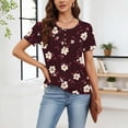 thumbnail image 5 of Roncen Short Sleeve Shirts for Women Pleated Crewneck Cute Blouses Dressy Casual Elegant Tops Loose peasant Summer T-Shirts, 5 of 8