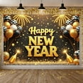 thumbnail image 4 of Gold Theme Happy New Year Banner Black White Checkered New Year Banner Balloon Decoration Firework Design Celebration Banner for New Year Party Home Decoration Indoor Celebration, 4 of 8