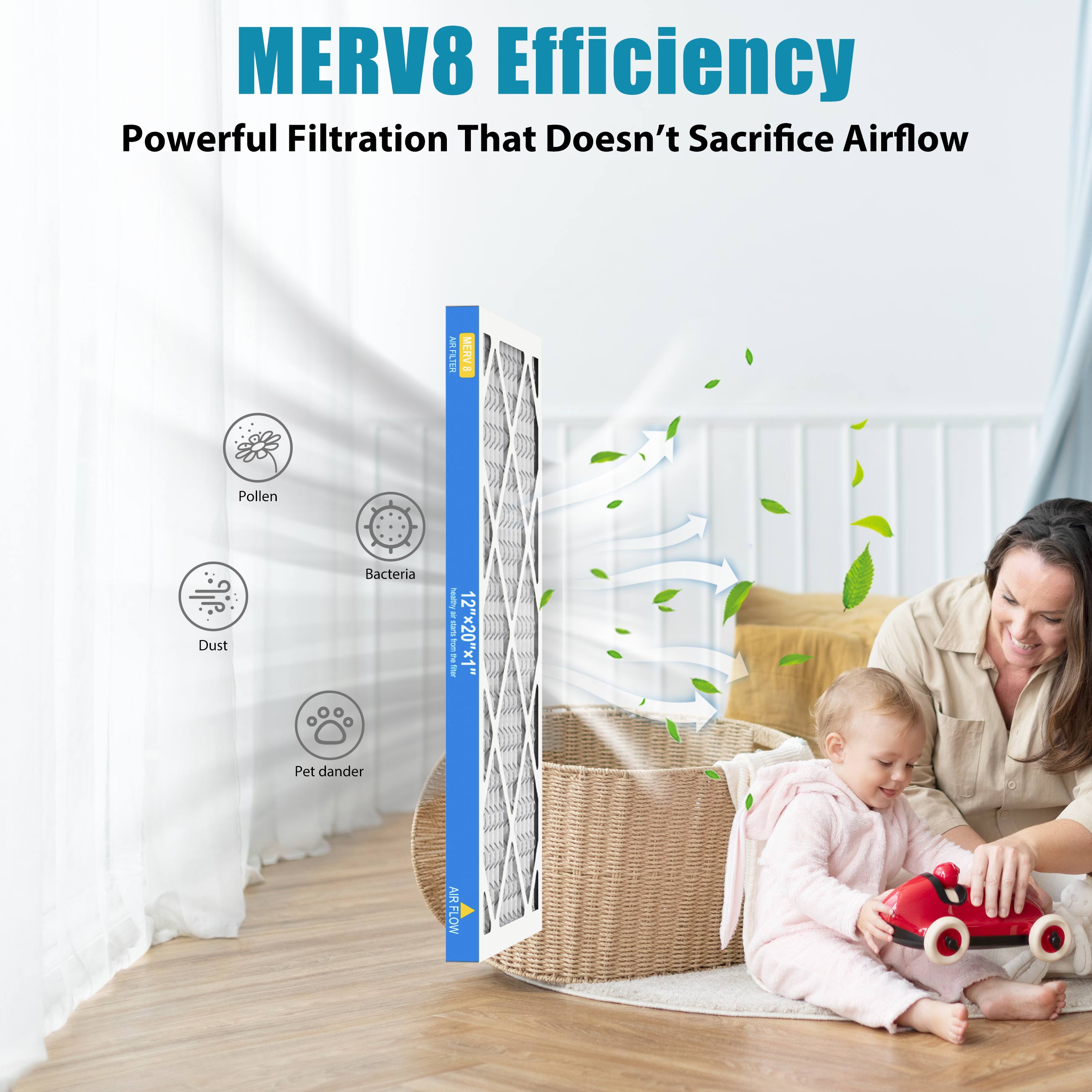 AMI PARTS 12x20x1 Air Filter, MPR 600 MERV8 Allergen Defense Pleated Filter for HVAC Furnace, 4 Filters