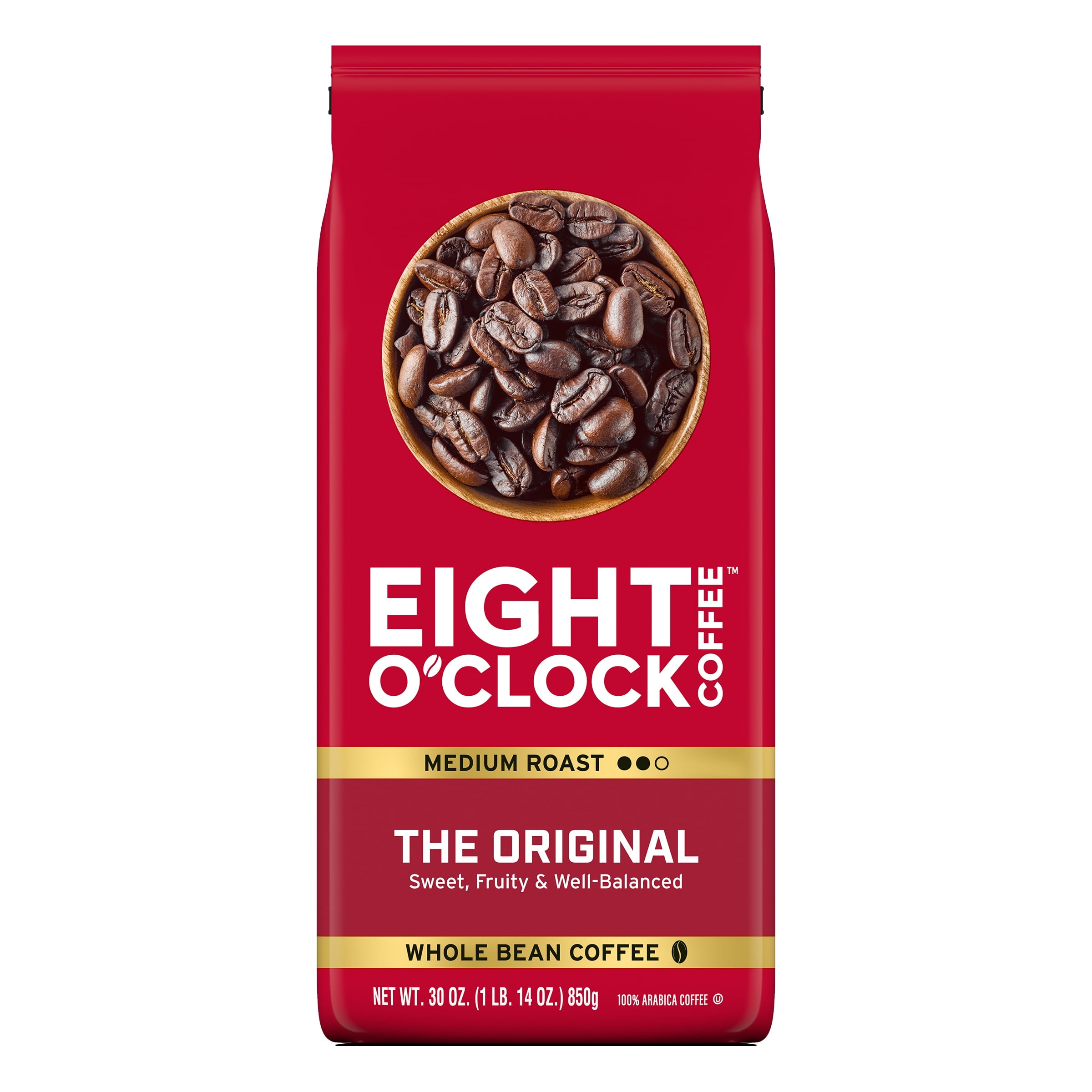 (4 pack) Eight O'Clock The Original, Medium Roast, Whole Bean Coffee 30oz
