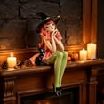 thumbnail image 4 of Orange Hair Shelf Sitting Witch Figurine with Black Cat,1PCS Gothic Resin Edge Sitting Witch Statue with Witch Hat,12" Spooky Fall Halloween Decor for Tabletop& Bookshelf, 4 of 6
