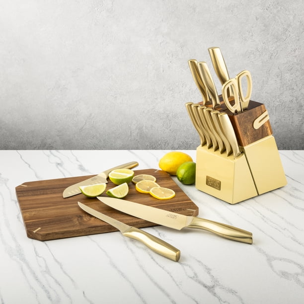 Thyme & Table 15-Piece Knife Block Set with Sharpener - Champagne