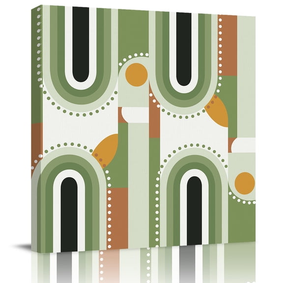 Wall Art Prints, Modern, Framed Canvas Prints for Bedroom Living Room Bathroom Office, Middle Century Abstract Geometric Olive Green Gallery Wrap Wall Art Poster for Gifts Home Decor 12"x12"