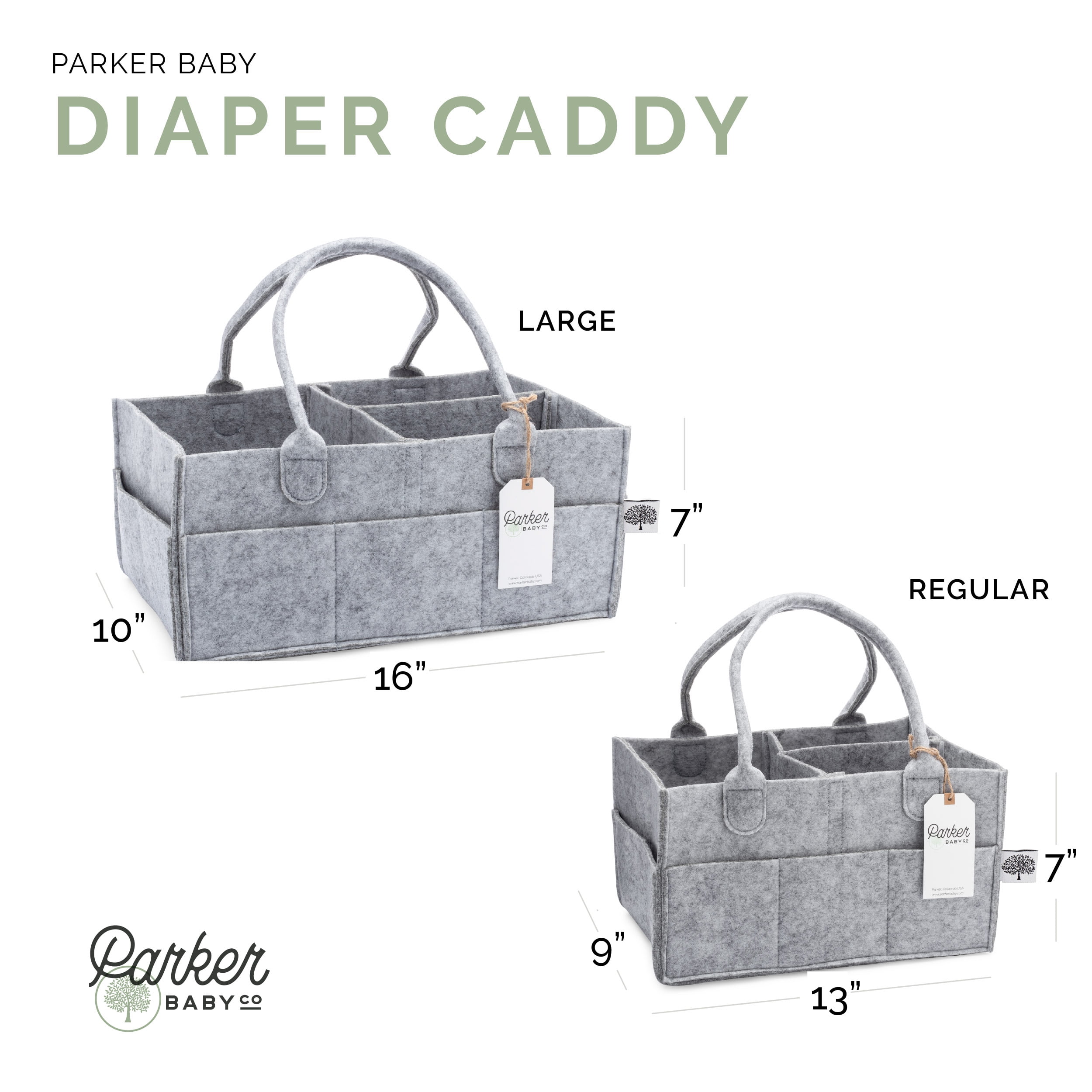 Parker Baby Co. Felt Diaper Caddy - Regular Nursery Organizer with Removable Dividers - Gray