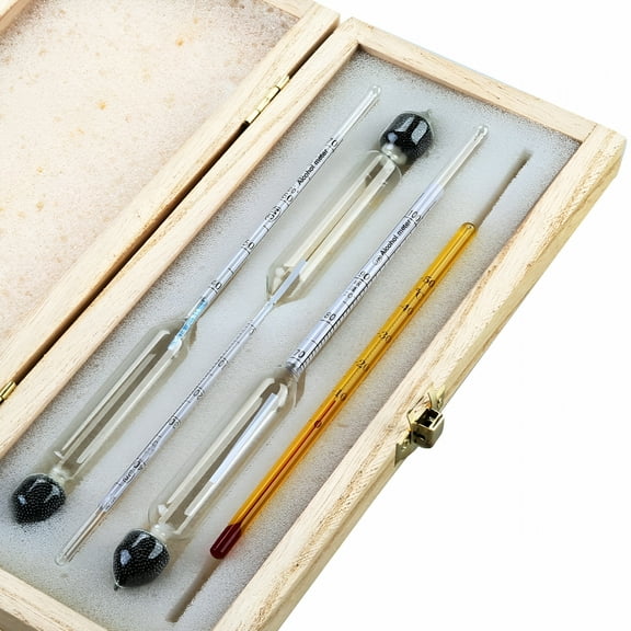 GJX Professional Alcohol Meter Set of 3Hydrometers with Graduation from 0 to 100% Thermometer for Measuring the Alcohol Content of Eau-De-Vie,Whiskey,Vodka,Cognac,Etc.
