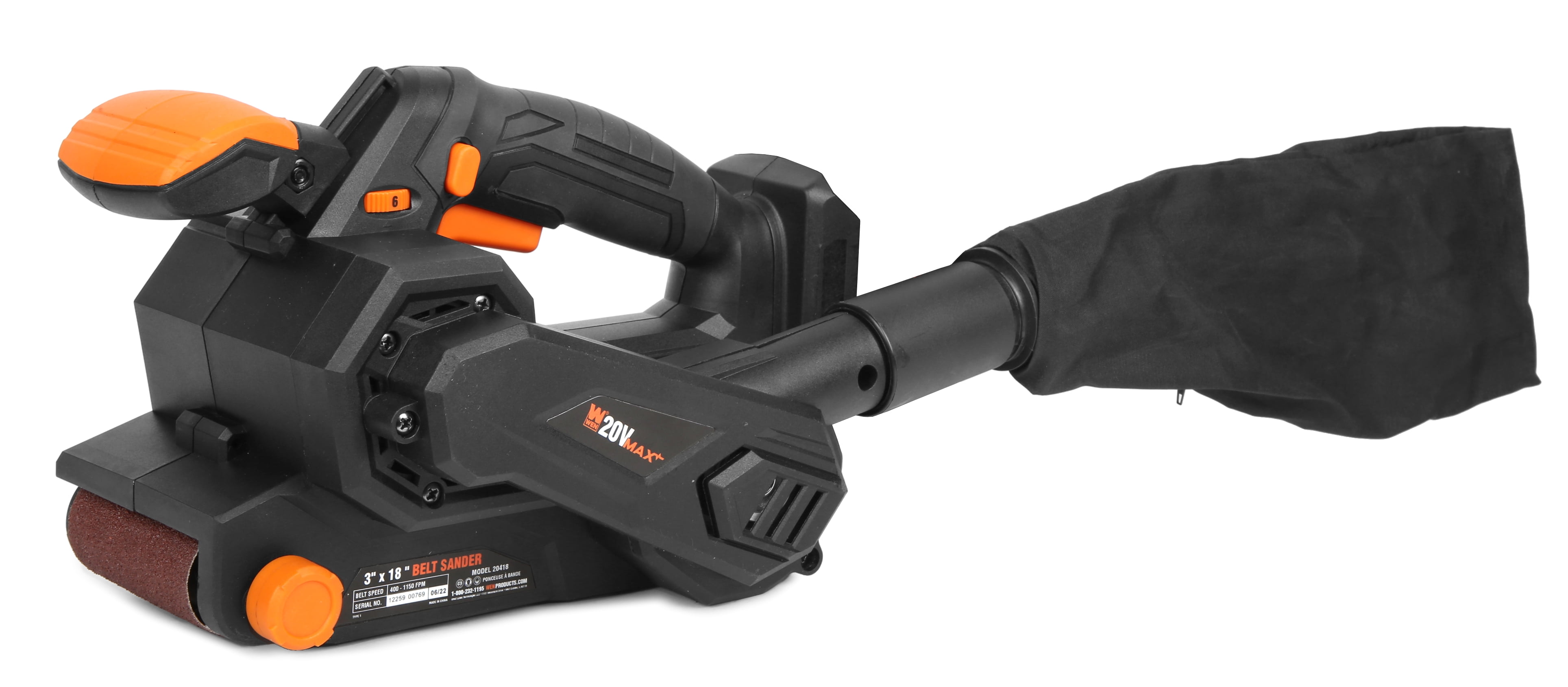 WEN 20V Max Cordless Belt Sander, Variable Speed, Handheld and Portable (Tool Only - Battery Not Included)