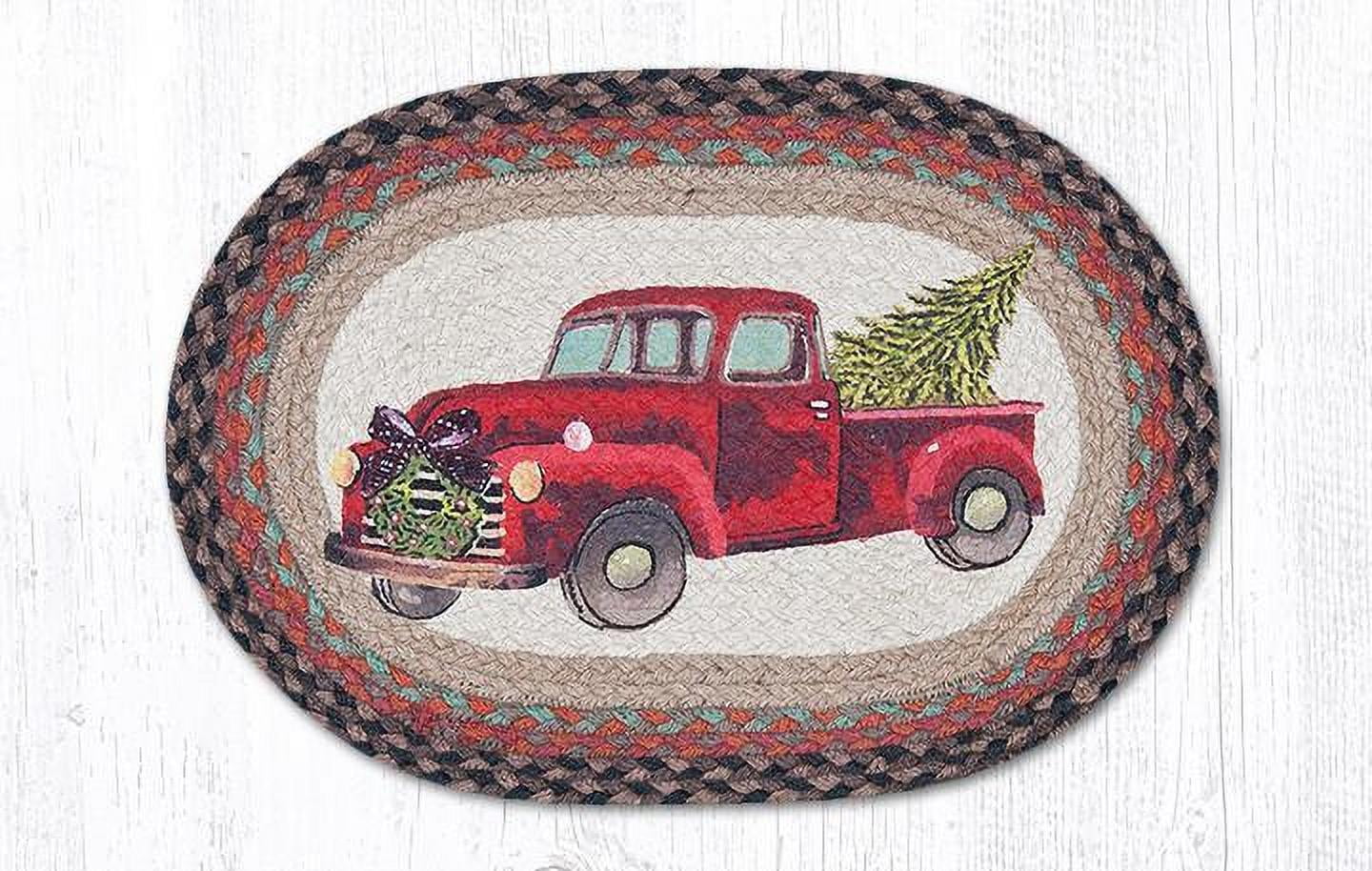 RED CHRISTMAS TRUCK 100 Natural Braided Jute Placemat, 13" x 19", by