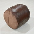 thumbnail image 2 of Round Shaped Goat Leather Handmade Eco-Friendly Brown Pouf - Round Shape Pouf, 18" x 18" x 18", Plain Solid Pouf, Goat Leather Pouf, Recycled Cotton Fill Stuffed Pouf, Leather Seating Pouf, 2 of 5