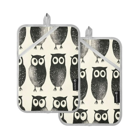 

Two Pieces Of Square Heat Insulation Pad Oven Mitts 7x9.8 Inch Oven Microwave Kitchen Cooking Baking Black Owl