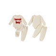 thumbnail image 2 of BemeyourBBs Baby Boy Spring Clothes Valentines Day Outfits Lover Boy Letter Embroidery Romper Solid Pants Set, 2 of 9