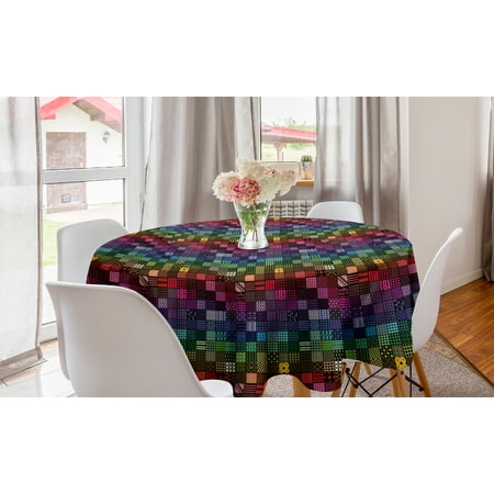 

Geometric Round Tablecloth 100 Squares Tile Design with Motifs Forming Blended Color Patchwork Circle Table Cloth Cover for Dining Room Kitchen Decor 60 Multicolor by Ambesonne