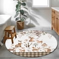 thumbnail image 4 of 4ft Washable Round Rug, Forest Animal Non-Slip Circle Area Rug for Living Room Bedroom, Brown Deer Bear Hedgehog Bird Butterfly Eucalyptus Leaves Plaid Indoor Floor Mat for Home Decor, 4 of 9