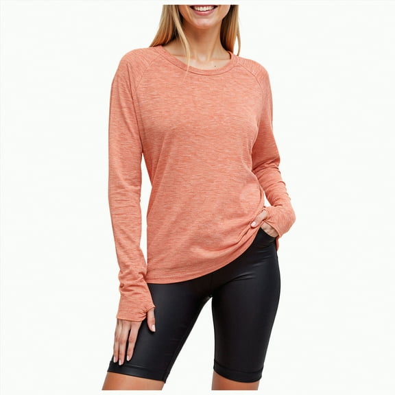 larppty Long Sleeve Training Top with Thumbholes, Comfortable Yoga Gym Quick-dry Pullover Top (Orange, L)