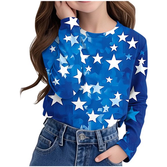 Riecok Hoodies for Teen Girls Y2k Long Sleeve Crew Neck Casual Loose Hoodie Comfy Prints Lightfleece Lined Tops Trendy Clothes Hoodie Older Children Pullover Blue 7 T