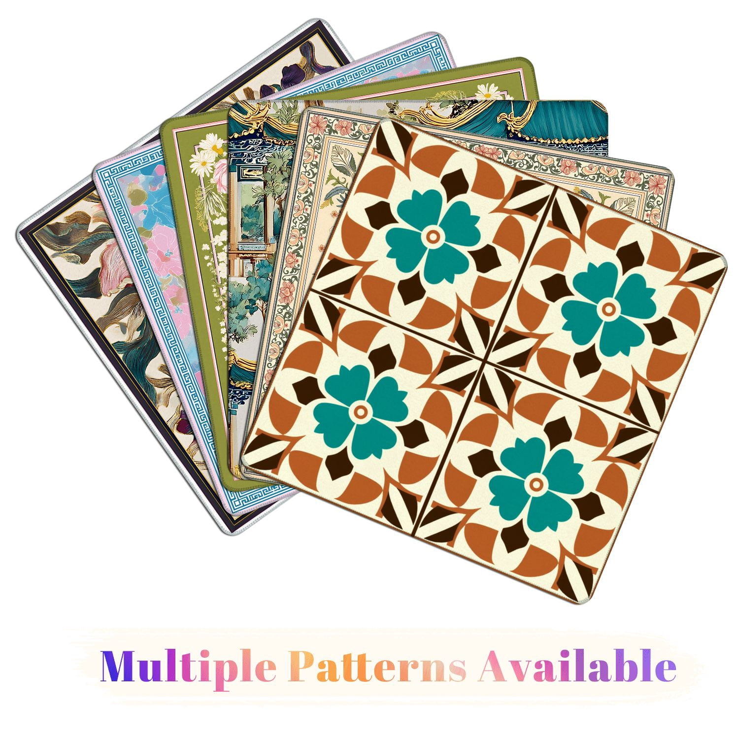 Mahjong Mat 31.5" x 31.5" Retro Floral Geometric Teal Brown Accents Non-Slip Noise Reduction American Mahjong Tiles Table Cover for Dominoes Poker Card Board Games Gift