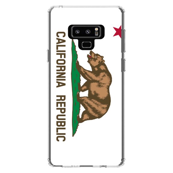 DistinctInk Clear Shockproof Hybrid Case for Samsung Galaxy Note 9 - TPU Bumper, Acrylic Back, Tempered Glass Screen Protector - California State Flag - US State Flag