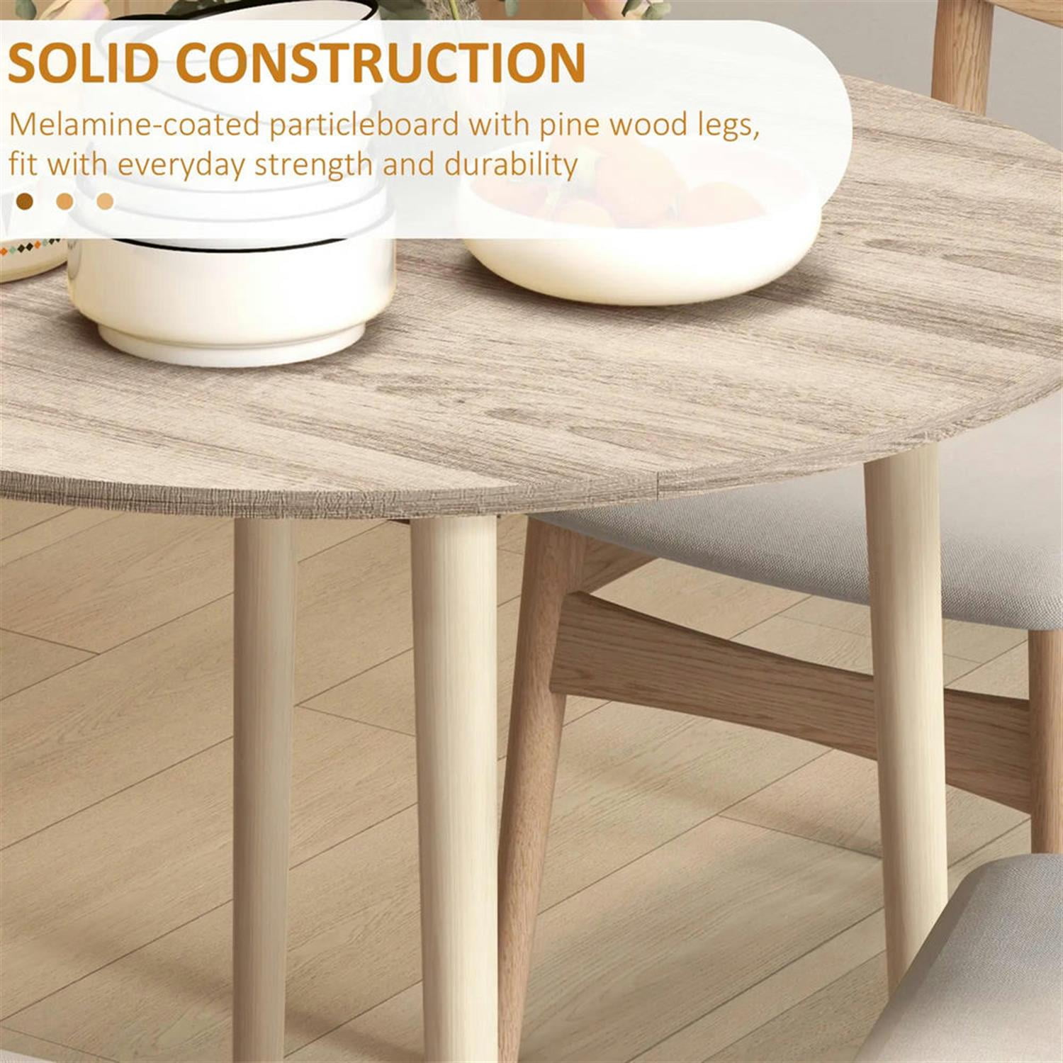 Demi Bonn 35" Solid Wood Rustic Kitchen Table, Drop Leaf Round Dinner Table for Dining Room, Home Office, Living Room Furniture, Beige