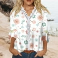 thumbnail image 2 of Dyegold Blouses For Women Dressy Casual 3/4 Flare Sleeve Lace Trim V Neck Floral Print Vintage Tunic Tops Loose Fit Shirts, 2 of 5
