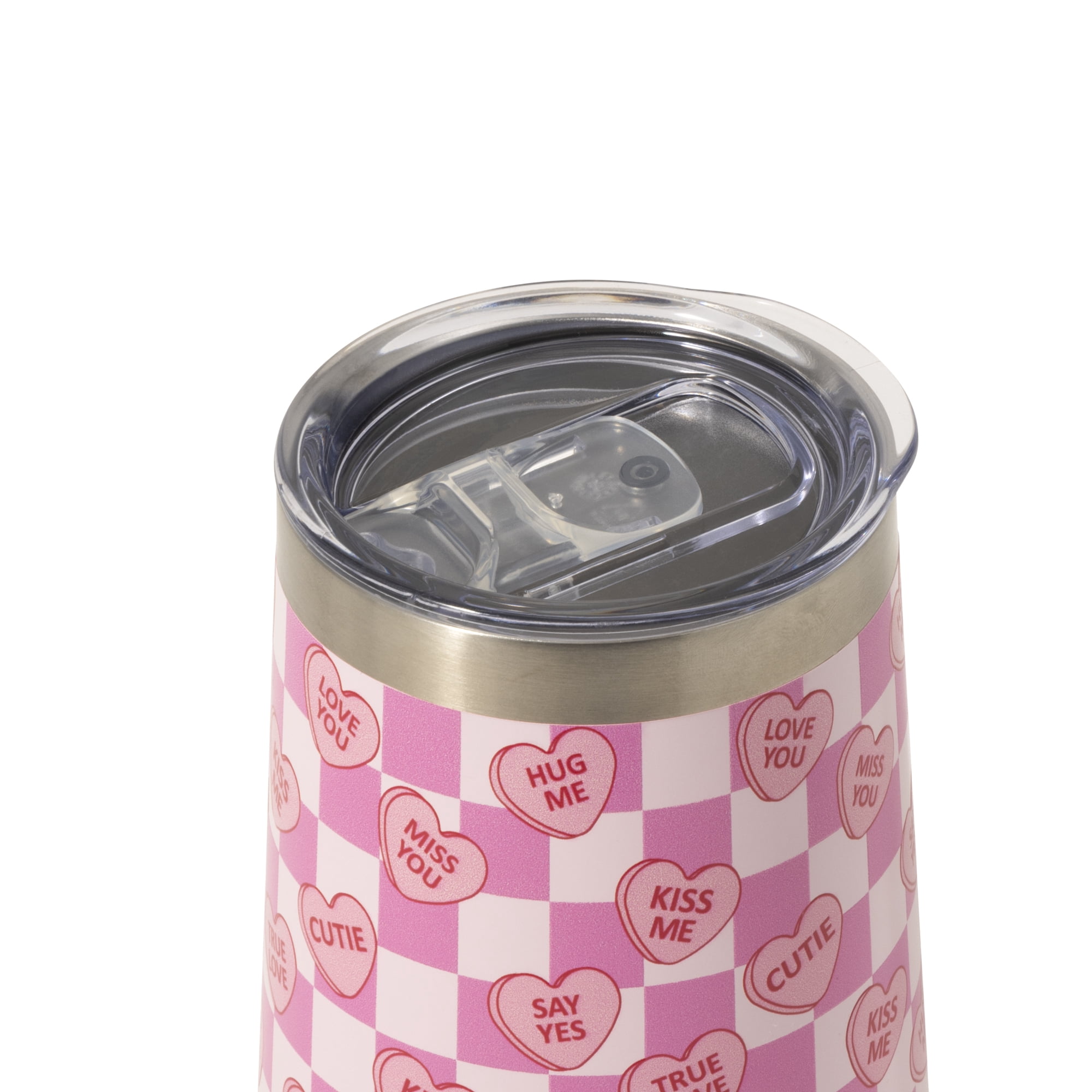 TAL 16oz Stainless Steel Wine Tumbler with Straw, Candy Hearts