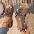 thumbnail image 3 of Rokment Womens Vintage Beach Platform Wedge Slides Sandals Summer Retro Casual Studded Suede Open Toe Lace up Chunky High Heels Slip on Backless Dress Mules Brown Size 9.5, 3 of 6