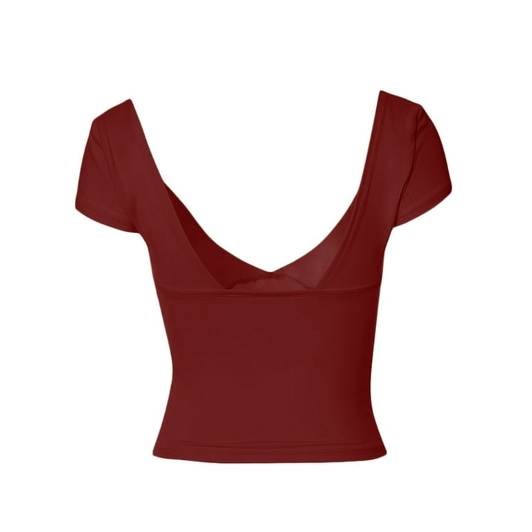 Women's Deep V Neck Slim Fit Crop Tops Short Sleeve Low Cut Women's Deep V Neck Slim Fit Crop Tops Short Sleeve Low Cut