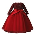 thumbnail image 3 of Enfants Bébé Filles Princesse Robe à Manches Longues Paillettes Maille Anniversaire Robe de Banquet Rouge 11-12 Ans, 3 of 8