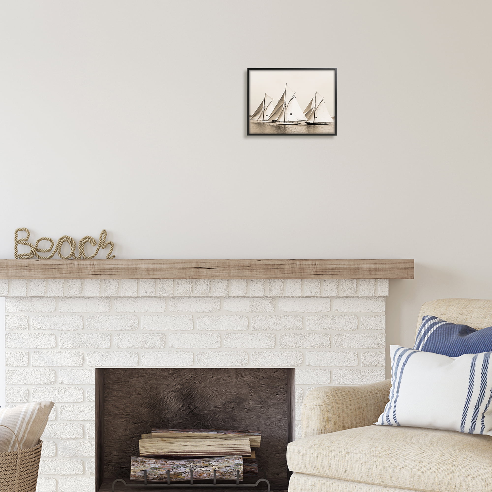 Stupell Industries Vintage Sailboat Fleet Transportation Photography Black Framed Art Print Wall Art, 14 x 11